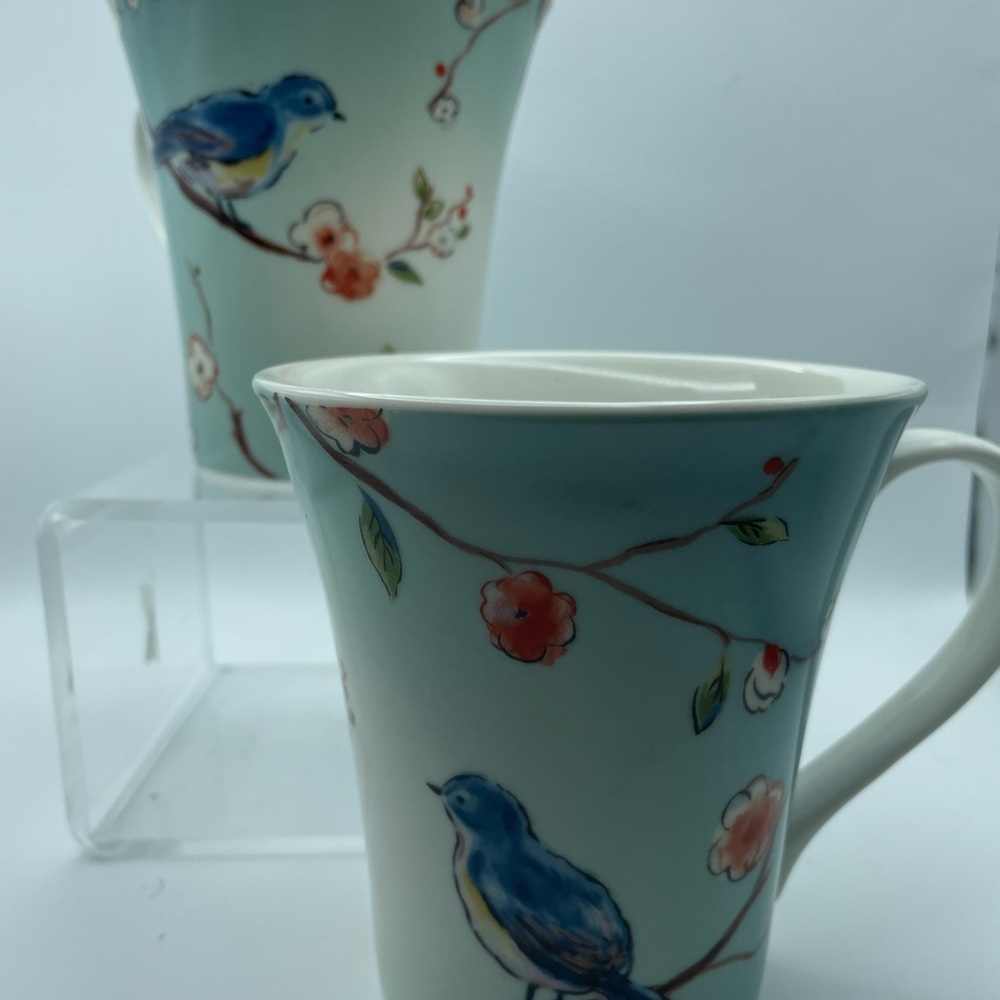Target Home set of two coffee/tea mug cups ,Birds sitting on a 🍒 blossom tree 🌳 - Picture 2 of 4